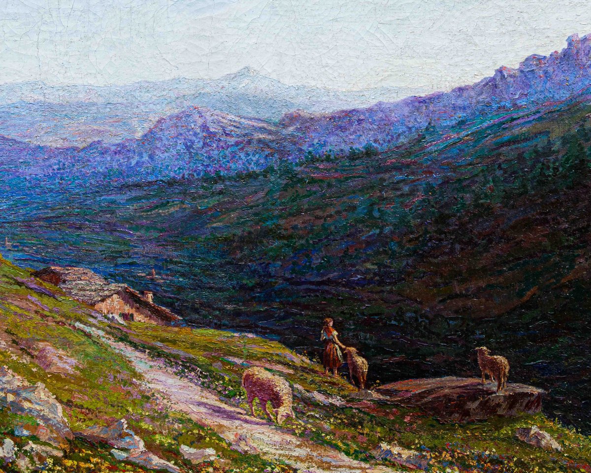 Enrico Sottili (Reggio Emilia, 1890 - Sala Comacina (CO), 1977), Vue sur la vallée-photo-3