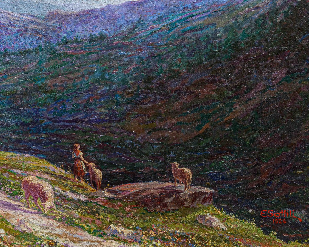 Enrico Sottili (Reggio Emilia, 1890 - Sala Comacina (CO), 1977), Vue sur la vallée-photo-6