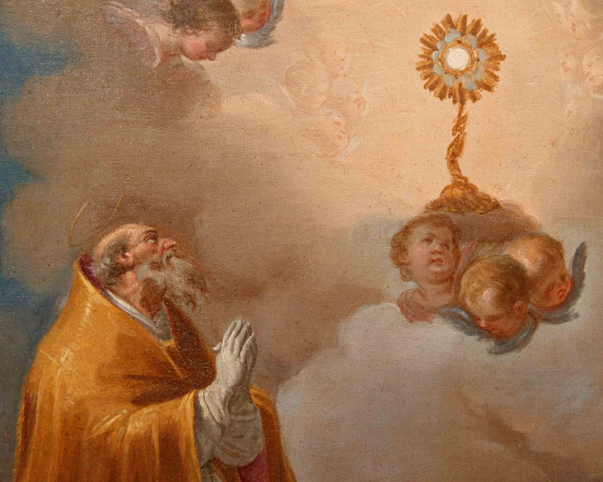 Giacinto Diano (attr.), Saint Evêque en adoration du Très Saint Sacrement-photo-2