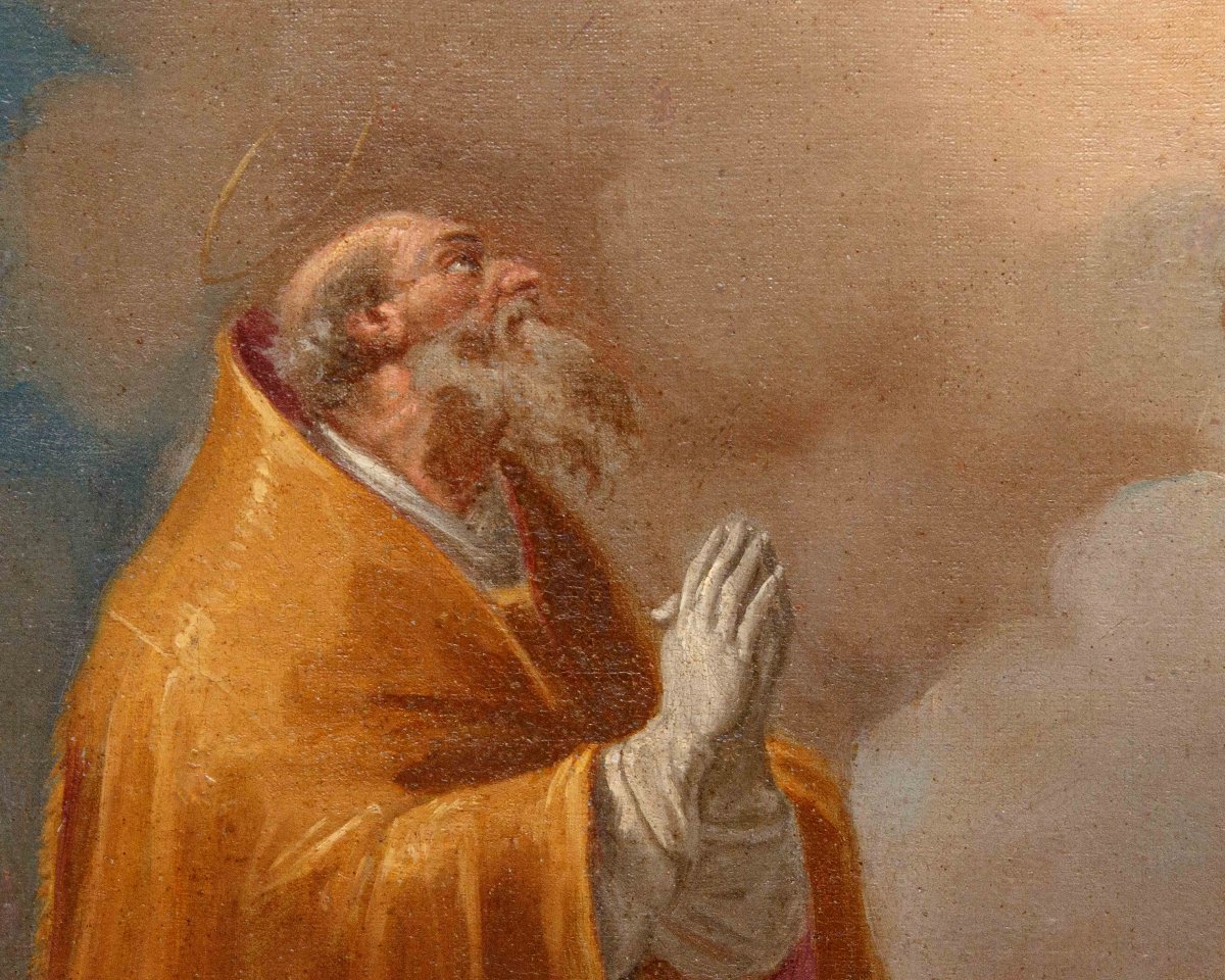 Giacinto Diano (attr.), Saint Evêque en adoration du Très Saint Sacrement-photo-4