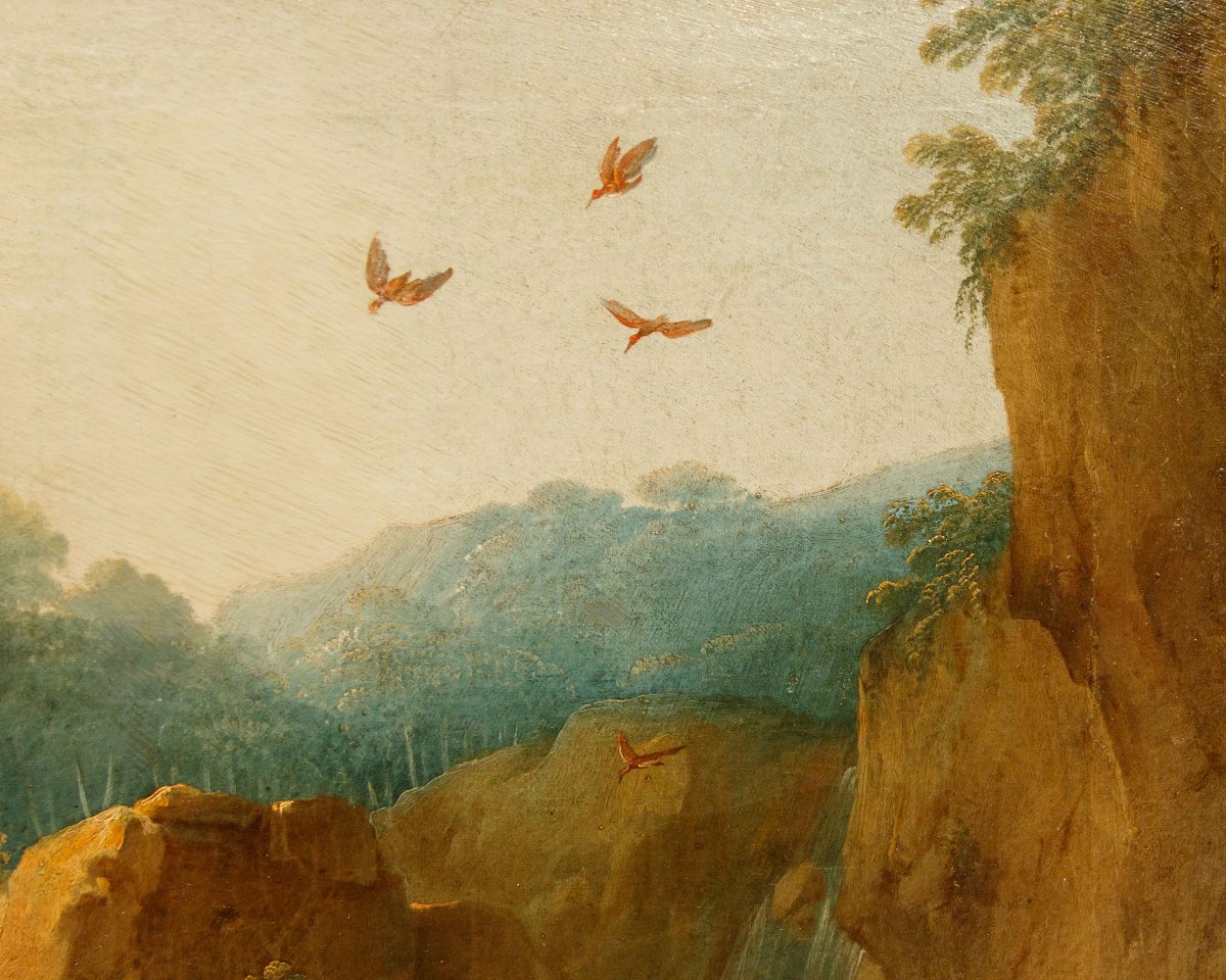 Peintre flamand, fin 17ème siècle, Paysage avec berger et cascade-photo-6