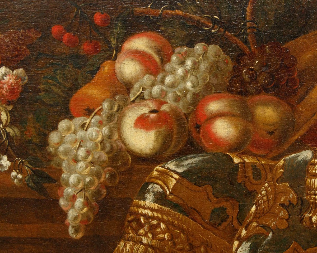 Roman School Of The 18th Century, Still Life With Flowers And Fruit -photo-8