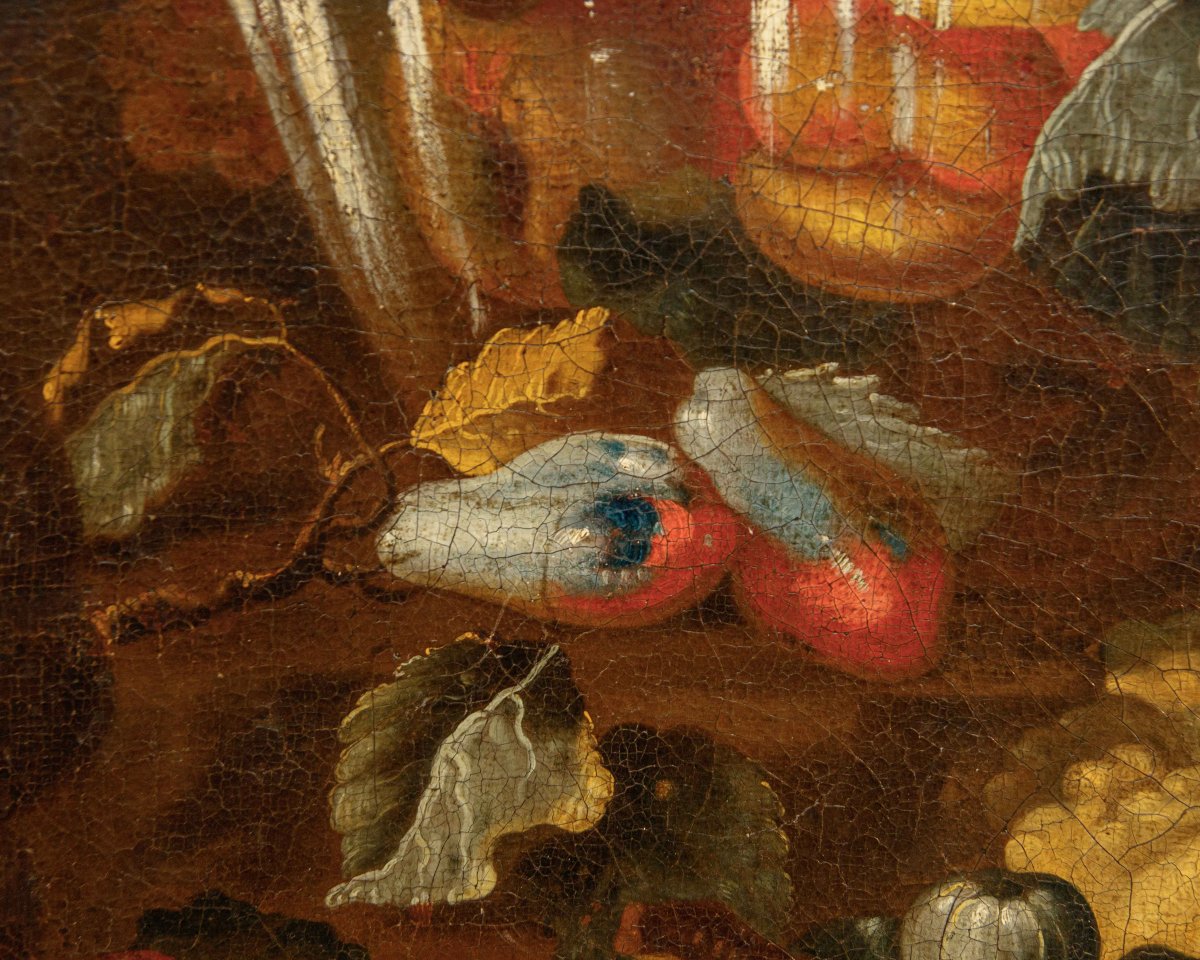 Bottega degli Spadino, Nature morte avec fruits, citrouille et singe-photo-1