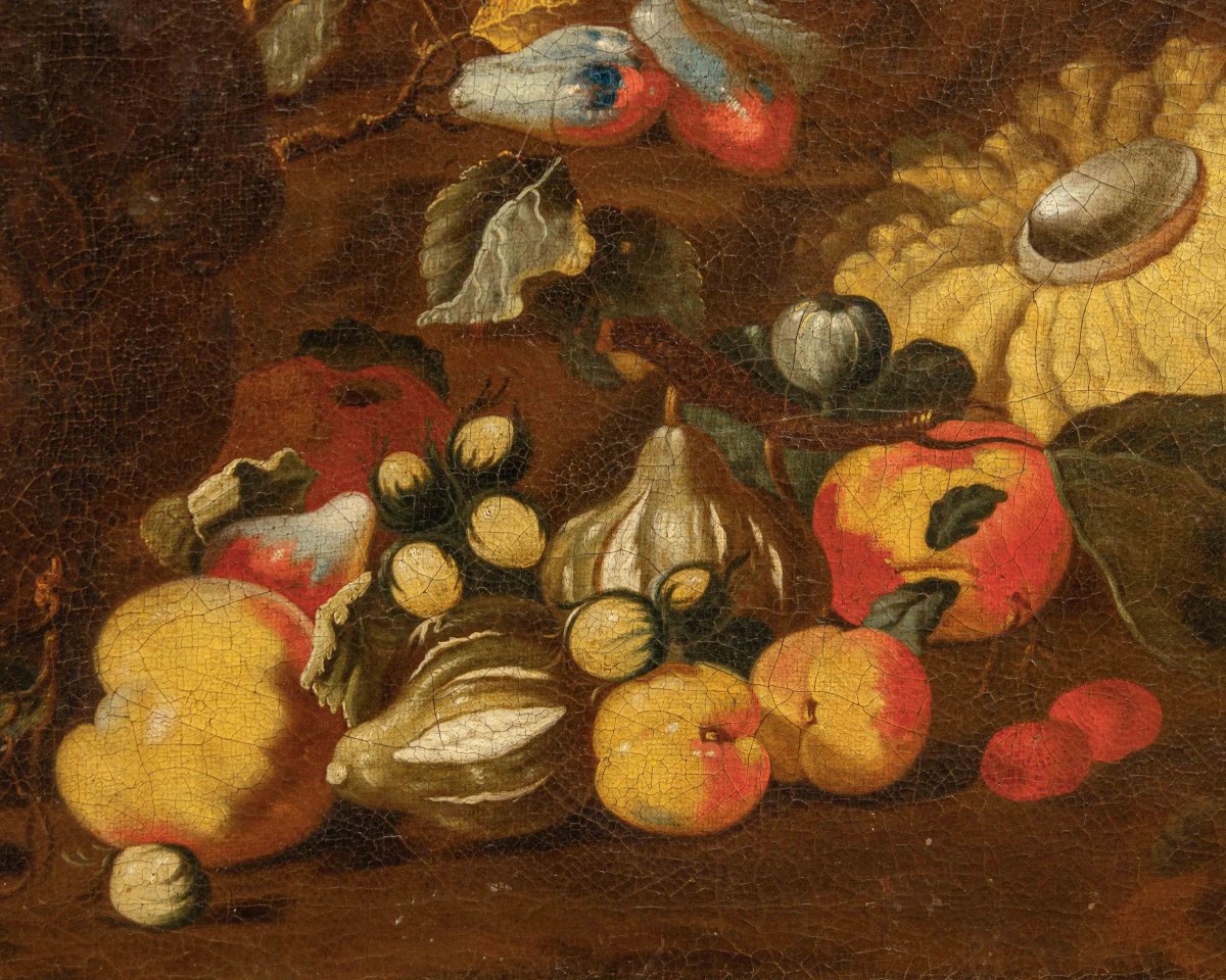 Bottega degli Spadino, Nature morte avec fruits, citrouille et singe-photo-2