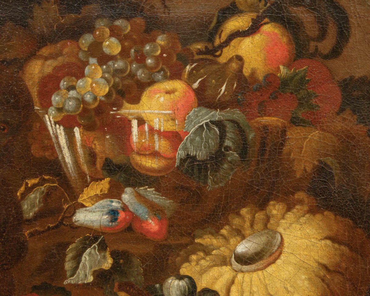 Bottega degli Spadino, Nature morte avec fruits, citrouille et singe-photo-3