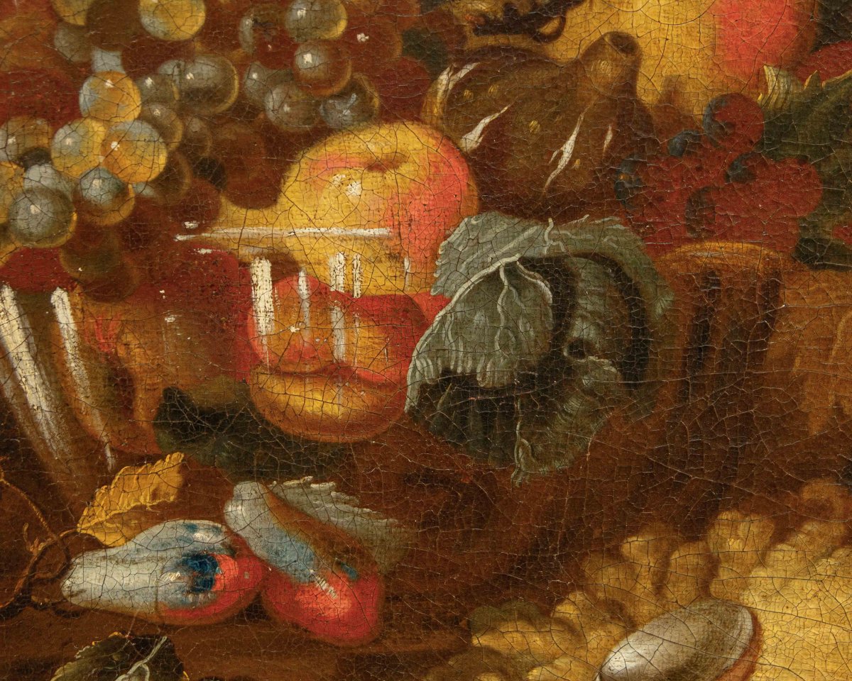 Bottega degli Spadino, Nature morte avec fruits, citrouille et singe-photo-5