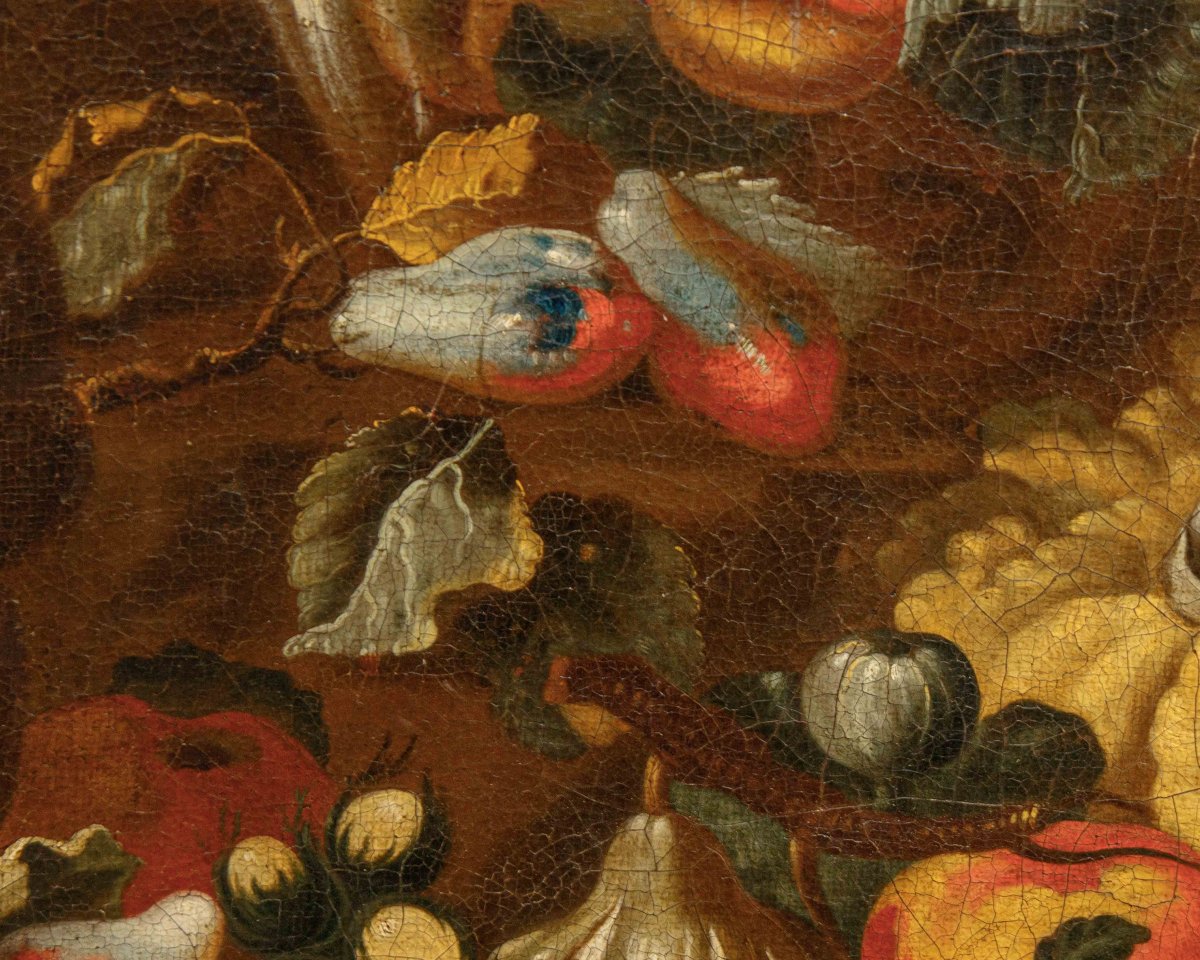 Bottega degli Spadino, Nature morte avec fruits, citrouille et singe-photo-6