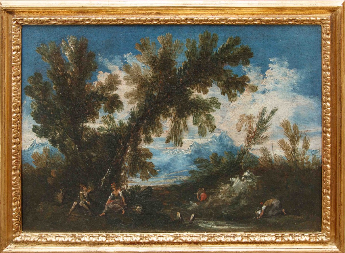 Atelier d’Antonio Francesco Peruzzini (1643 ou 1646 -1724)  Paysage avec des figures