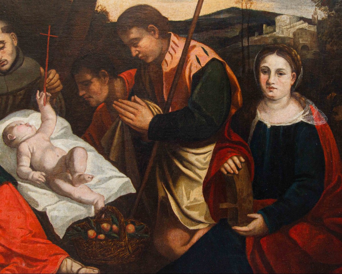 Atelier de Bonifacio de' Pitati, Adoration des pasteurs avec les saints François et Catherine-photo-1