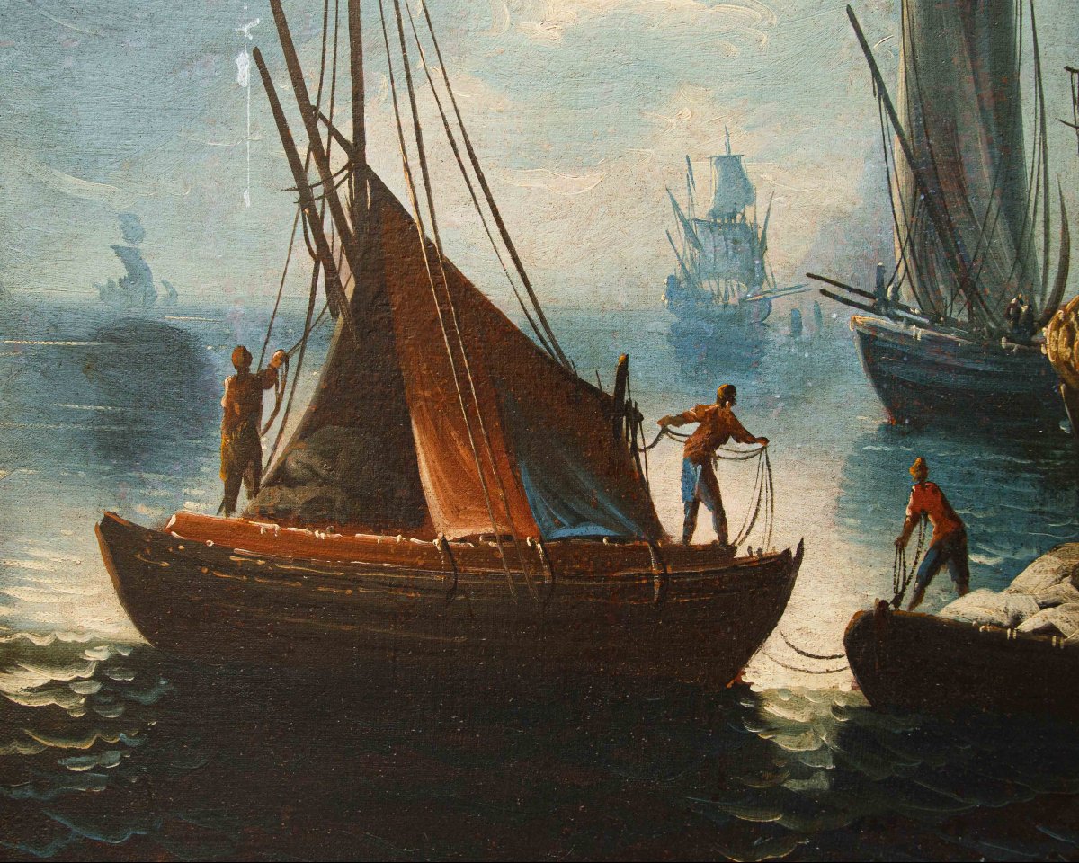 Francesco Antoniani (milan, 1700/1710 - Turin, 1775), Port View With Sailing Ships-photo-2