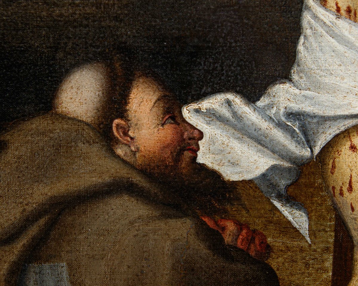 Marcantonio Mainardi (Crémone, 1570 - 1629), Crucifixion avec Madeleine et un saint franciscain-photo-4