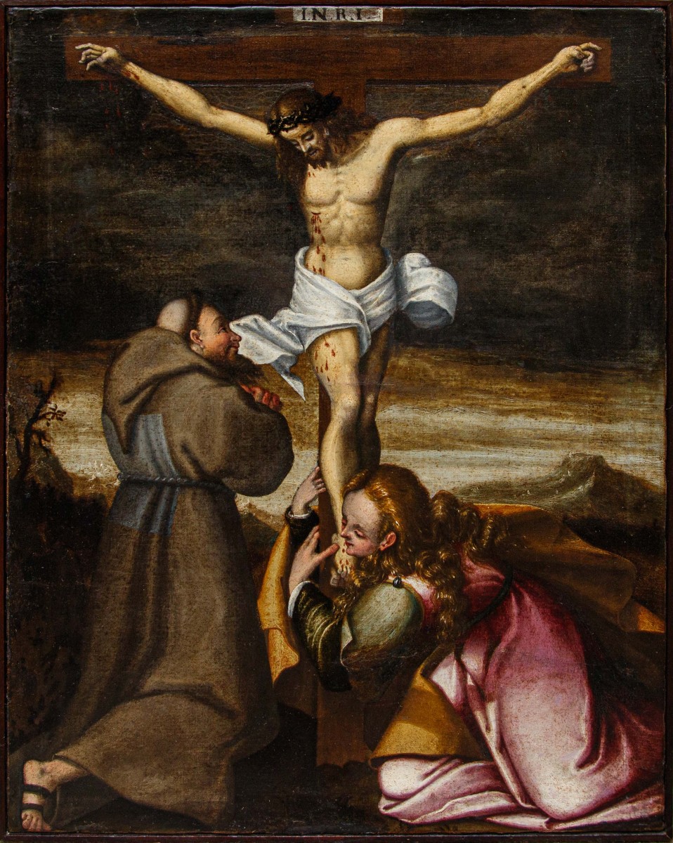Marcantonio Mainardi (Crémone, 1570 - 1629), Crucifixion avec Madeleine et un saint franciscain