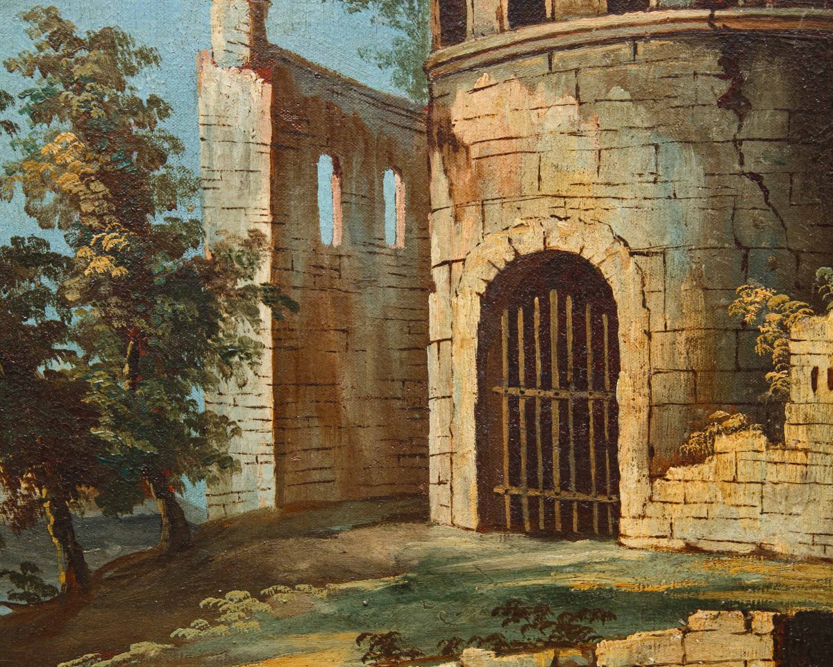 Venetian School Of The 18th Century, Landscape With Lake And Circular Tower-photo-5