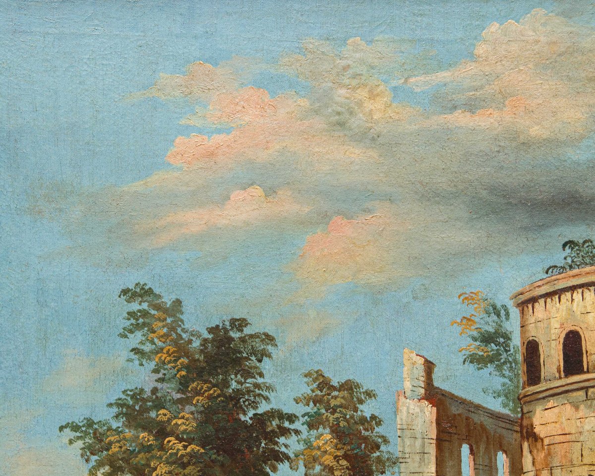 Venetian School Of The 18th Century, Landscape With Lake And Circular Tower-photo-8