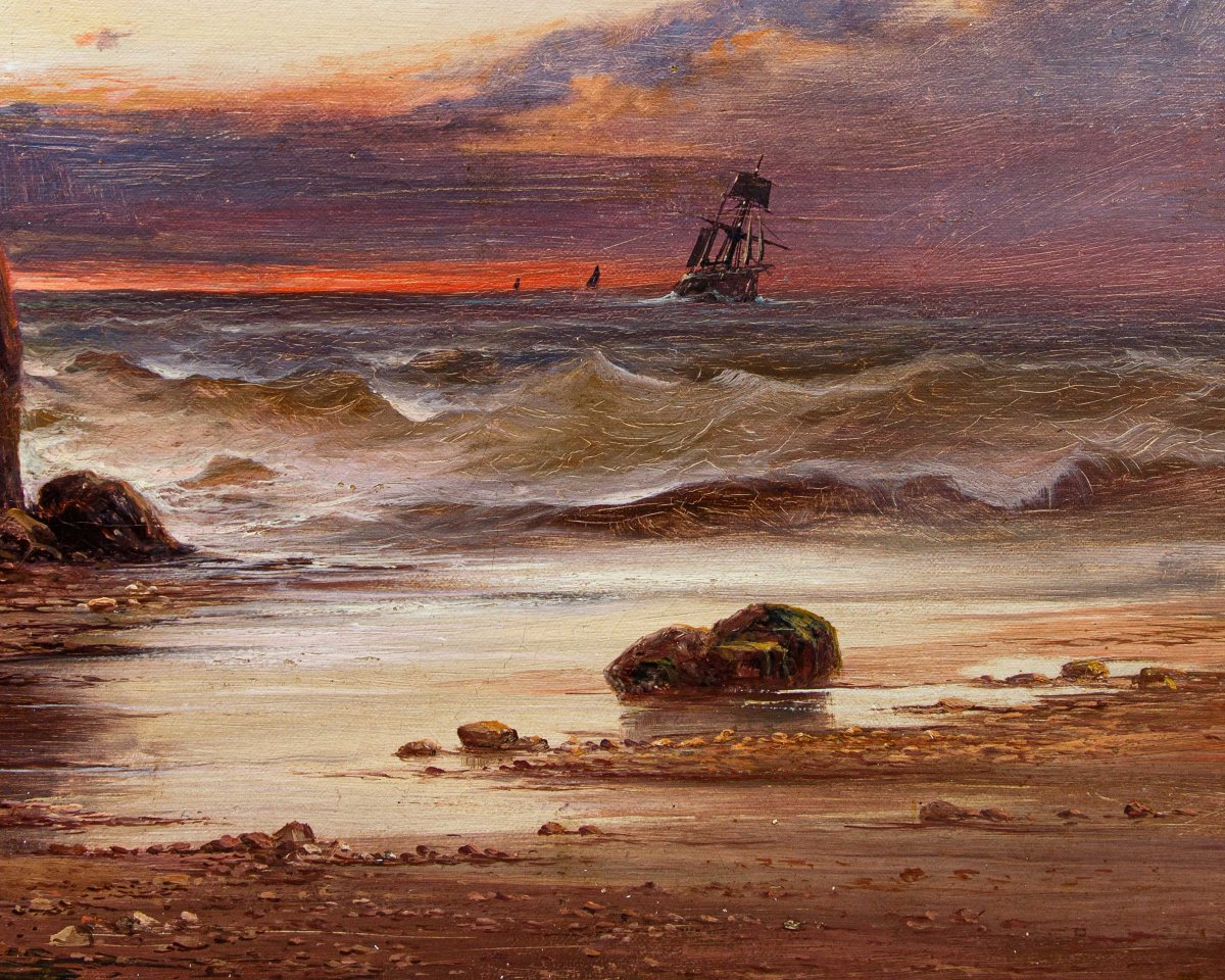 Sidney Yates Johnson (Londres, actif de 1890 à 1926), Vue de la mer au coucher du soleil-photo-1