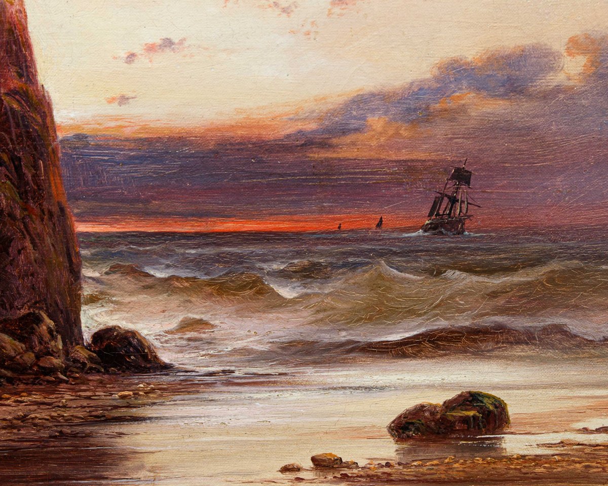 Sidney Yates Johnson (Londres, actif de 1890 à 1926), Vue de la mer au coucher du soleil-photo-2