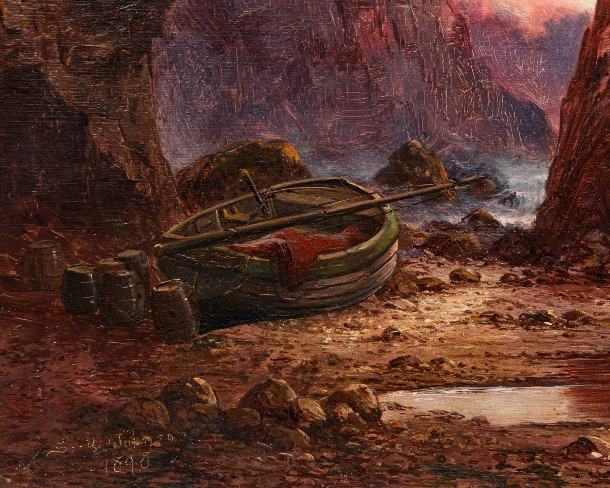 Sidney Yates Johnson (Londres, actif de 1890 à 1926), Vue de la mer au coucher du soleil-photo-3