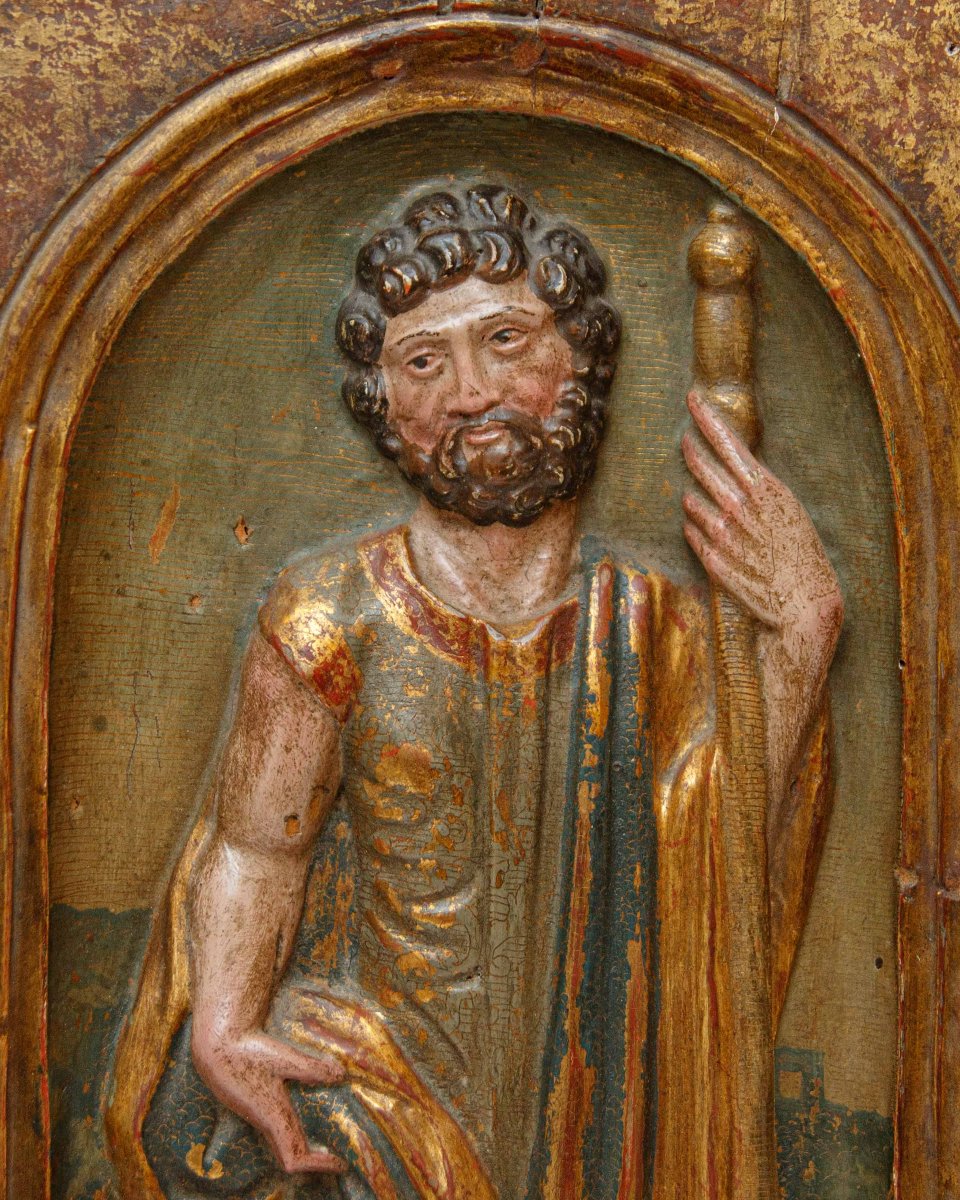 Spain, 16th Century, Carved Relief With Saint Rocco-photo-2