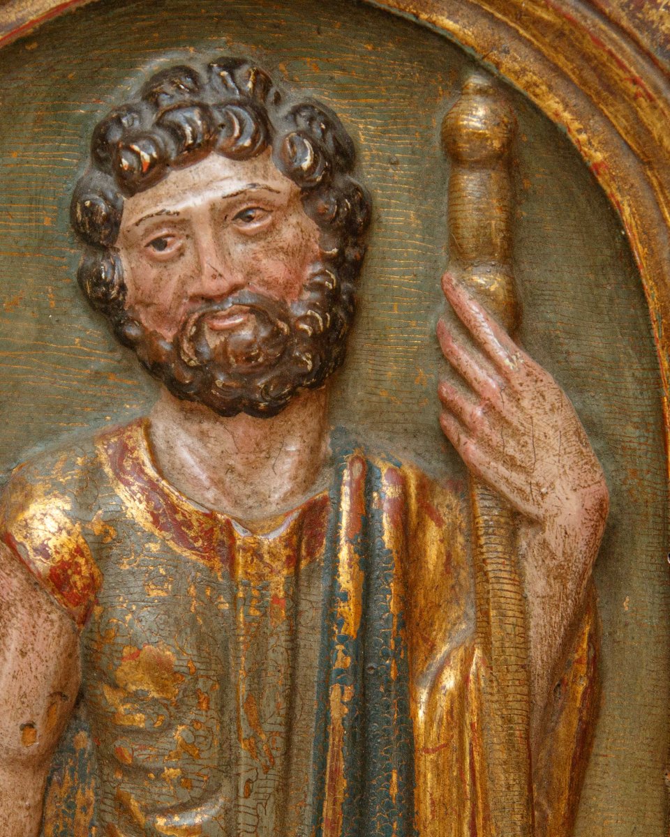 Spain, 16th Century, Carved Relief With Saint Rocco-photo-1