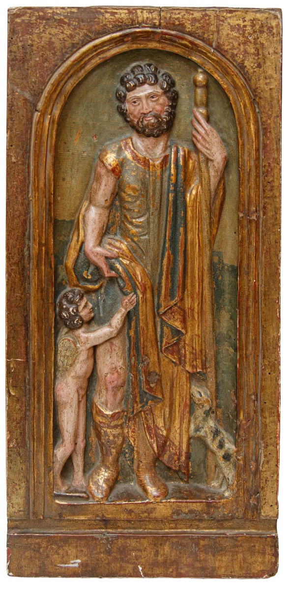 Spain, 16th Century, Carved Relief With Saint Rocco