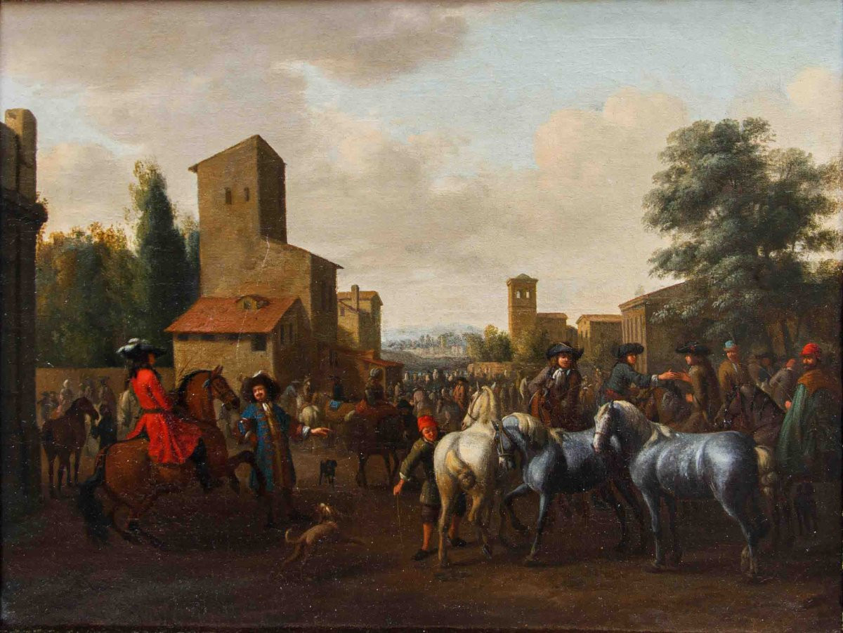Jan Vincentz Van Der Vinne (haarlem, 1663 - 1721), Horse Market-photo-3