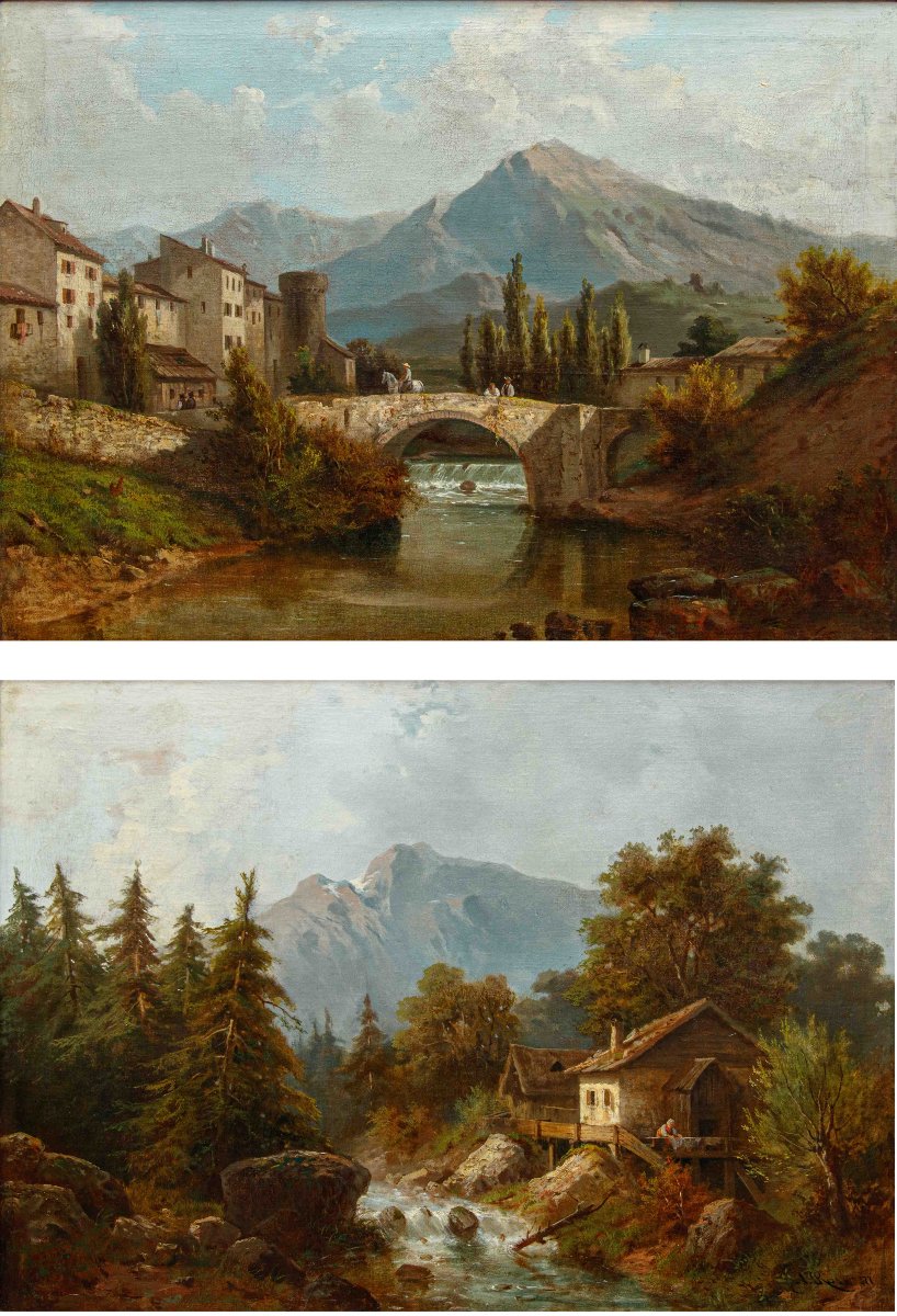 Costantino Rosa (bergamo, 1803 – 1878), Pair Of Mountain Landscapes-photo-2