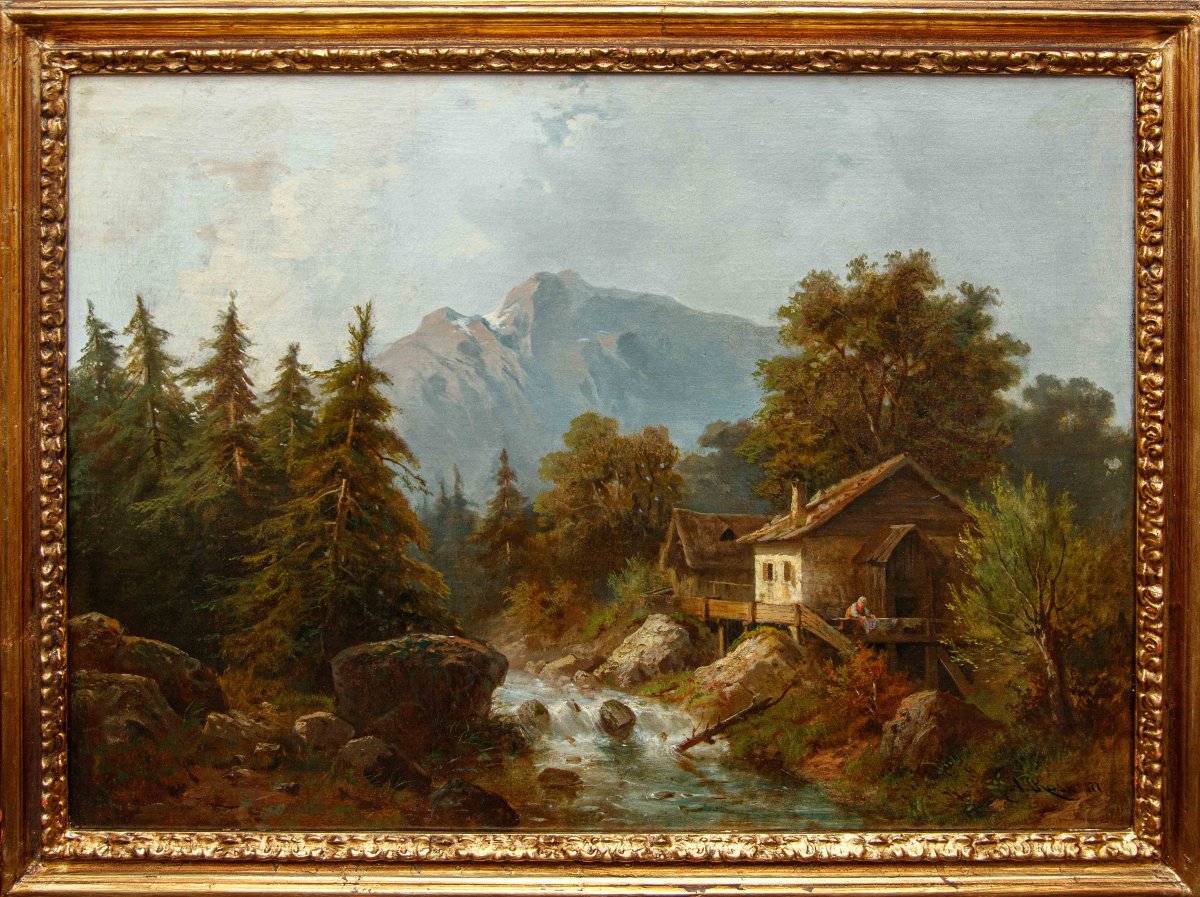 Costantino Rosa (bergamo, 1803 – 1878), Pair Of Mountain Landscapes-photo-5