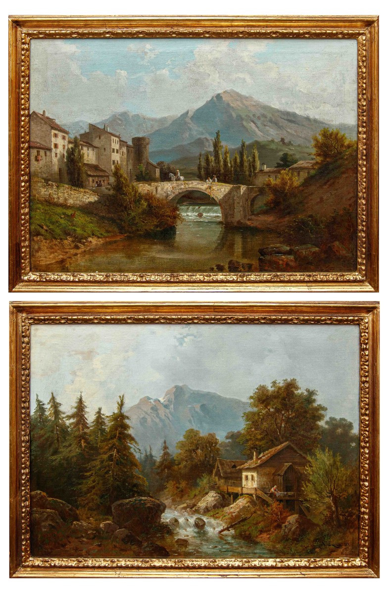Costantino Rosa (bergamo, 1803 – 1878), Pair Of Mountain Landscapes