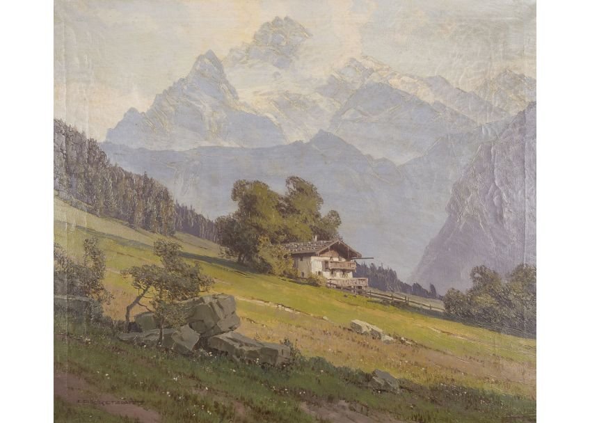 Ernst Carl Walter Retzlaff (Berlin, 1898 - Detmold, 1976), Paysage alpin avec chalet-photo-2