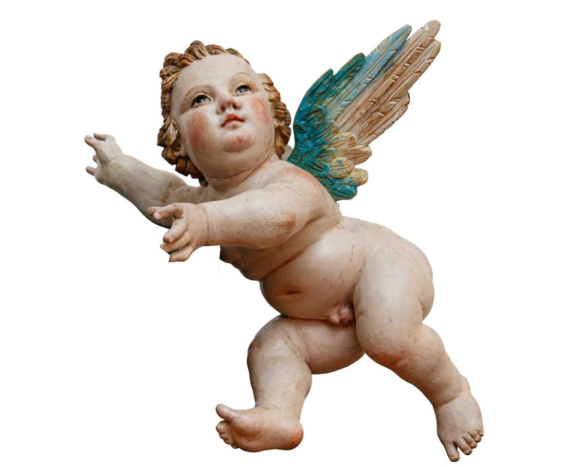 Late 18th Century - Early 19th Century, Pair Of Angels In Flight-photo-3