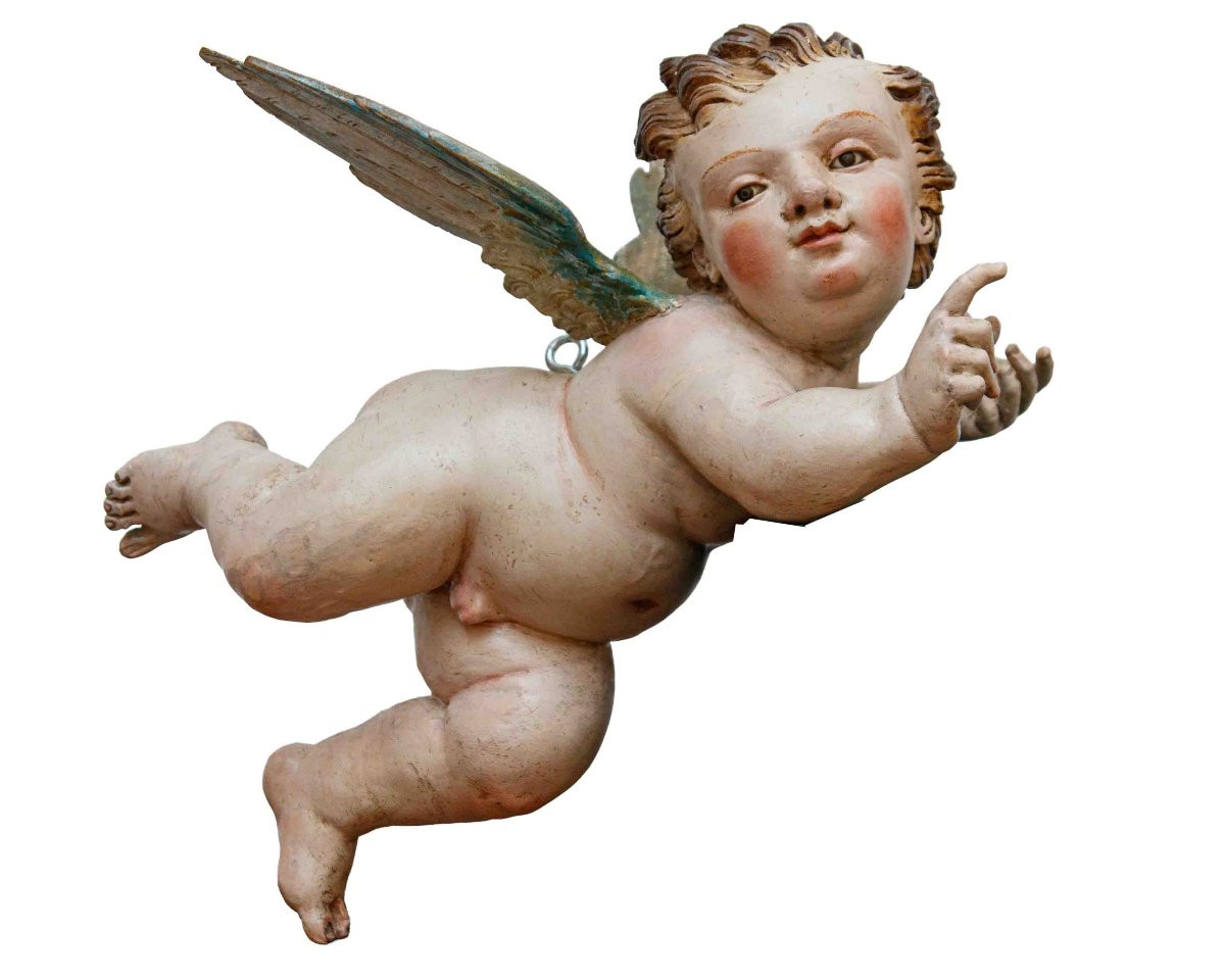 Late 18th Century - Early 19th Century, Pair Of Angels In Flight-photo-4
