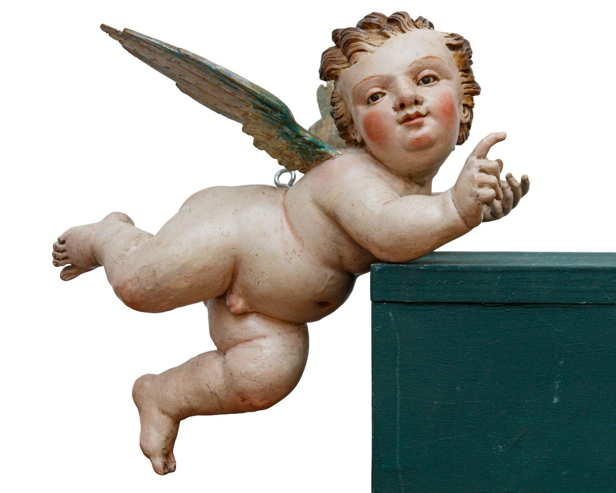 Late 18th Century - Early 19th Century, Pair Of Angels In Flight-photo-2