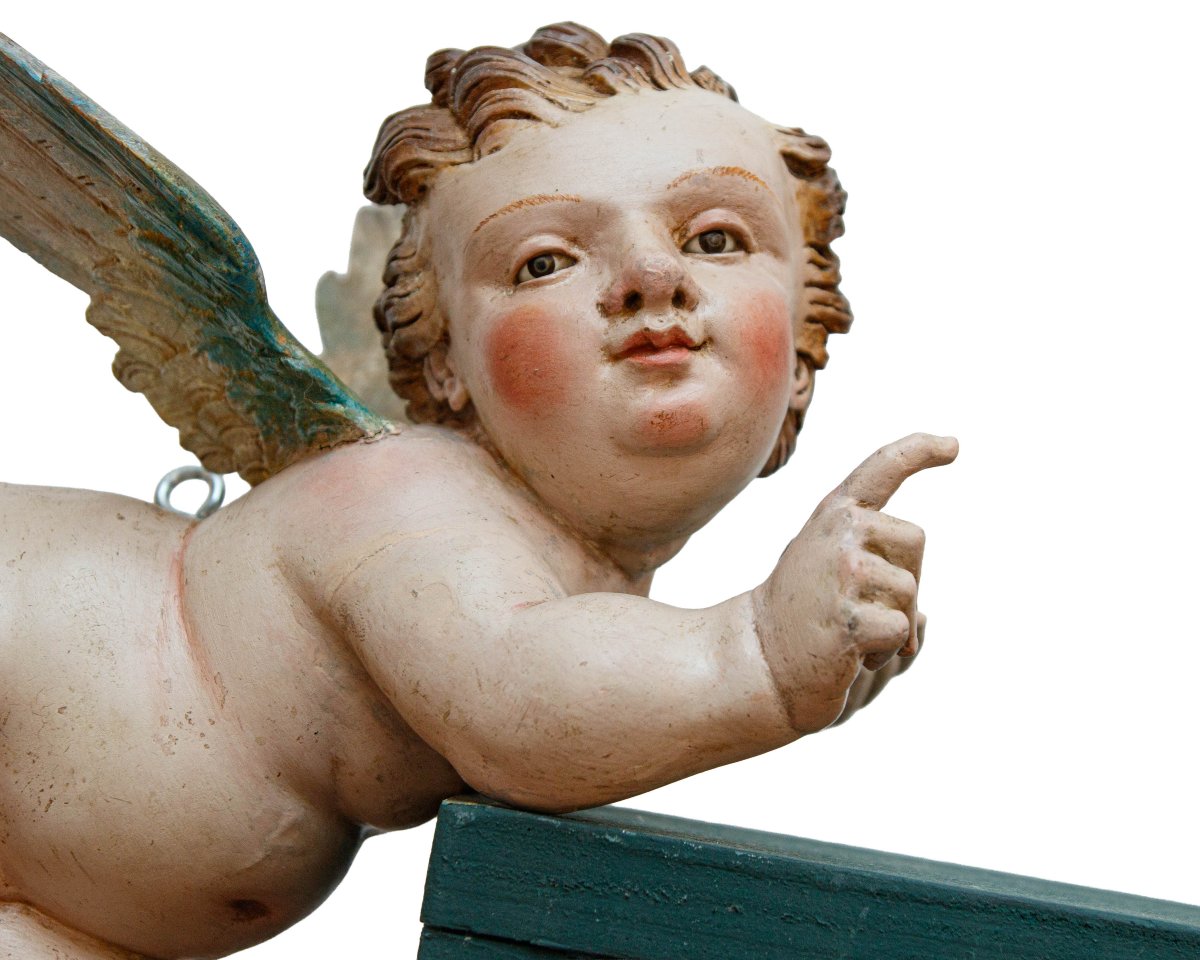 Late 18th Century - Early 19th Century, Pair Of Angels In Flight-photo-3