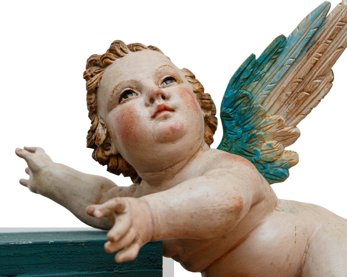 Late 18th Century - Early 19th Century, Pair Of Angels In Flight-photo-4