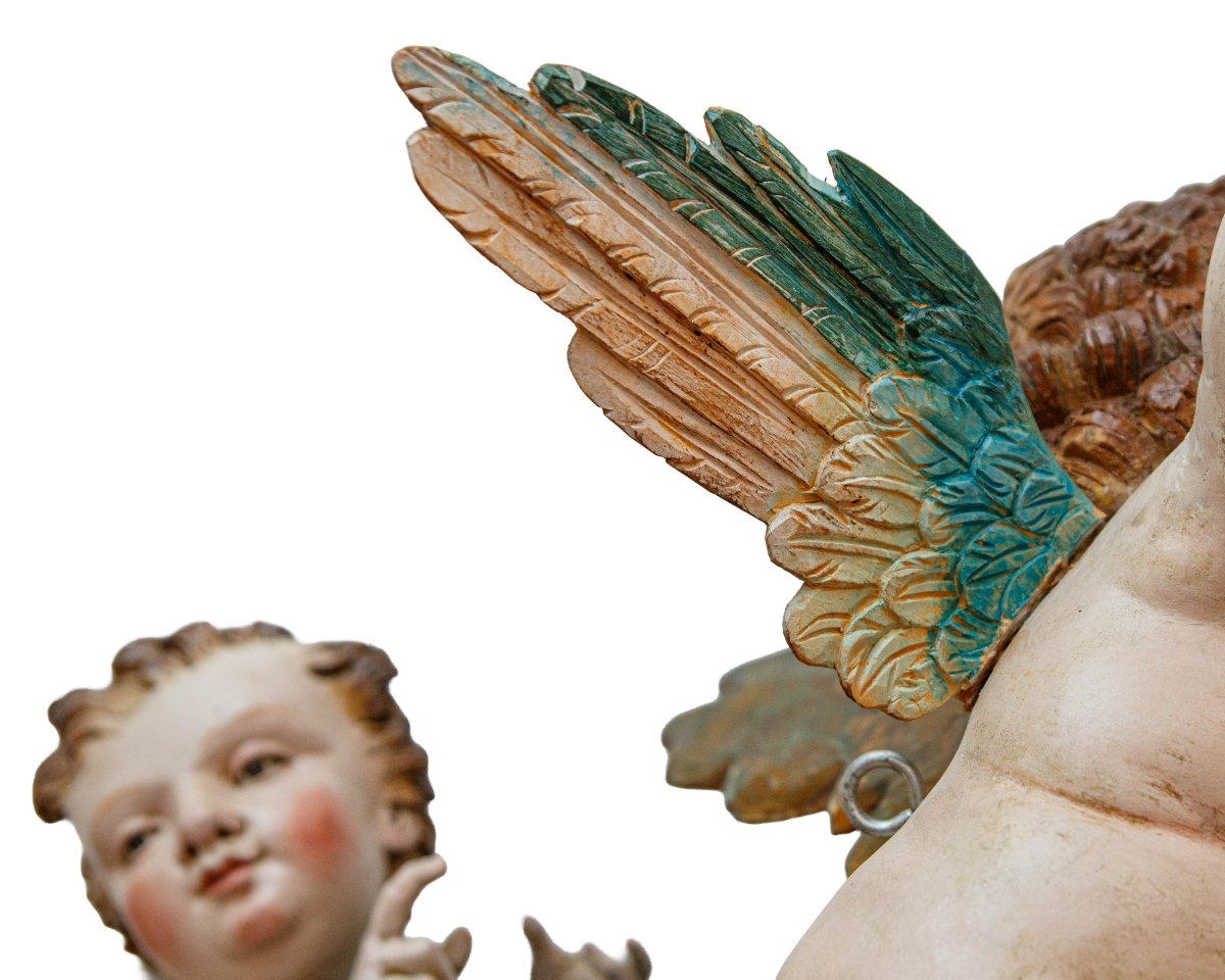 Late 18th Century - Early 19th Century, Pair Of Angels In Flight-photo-5