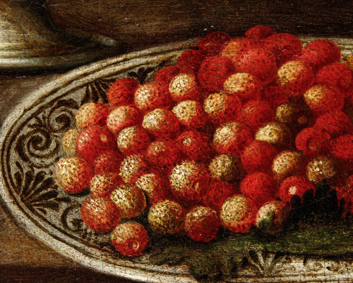 École lombarde du XVIIe siècle, Nature morte avec plats, fleurs et fruits-photo-5