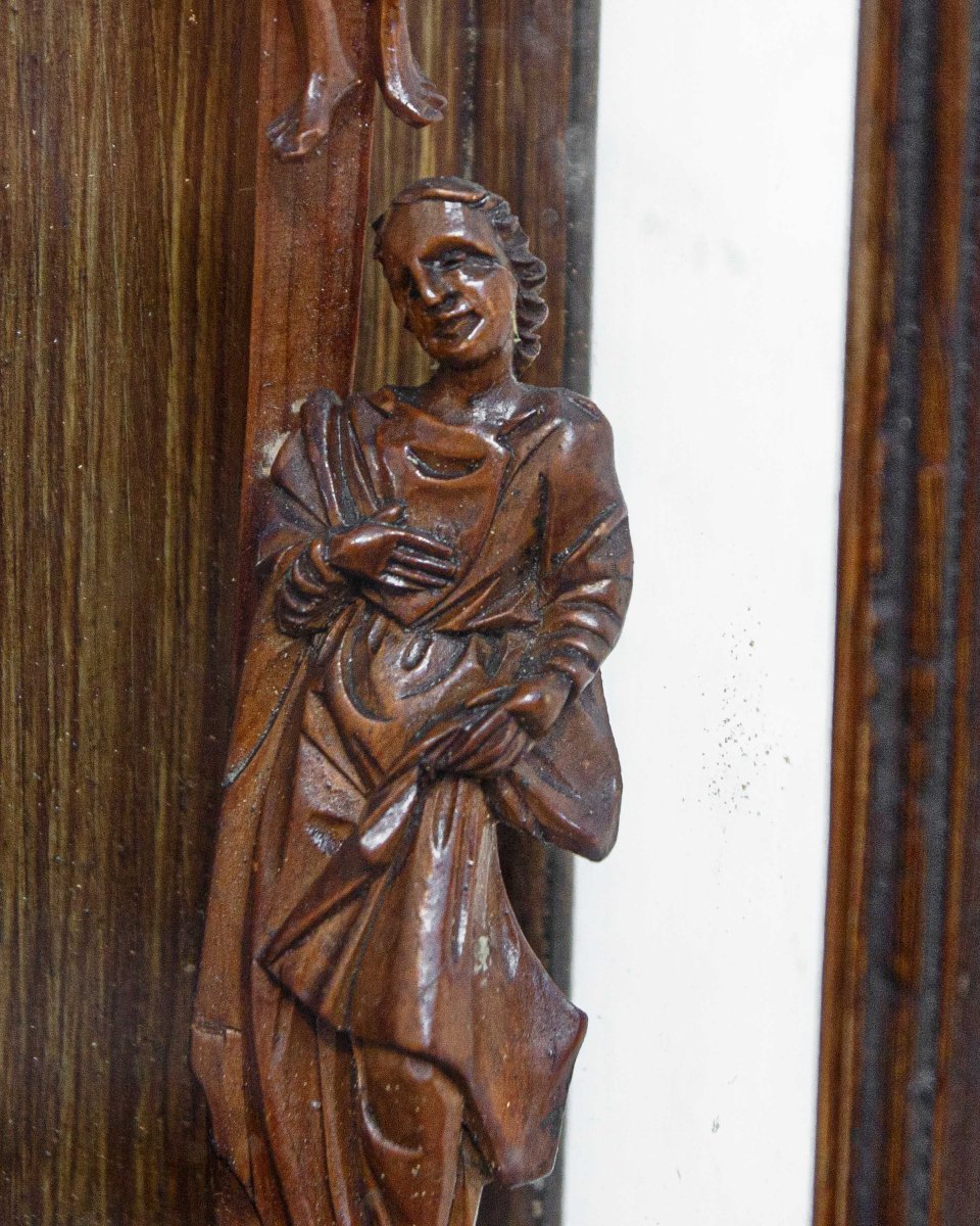 Sculpteur d’outre-Alpes du XVIIe siècle, Relief en bois avec Crucifixion et Noli me tangere-photo-1