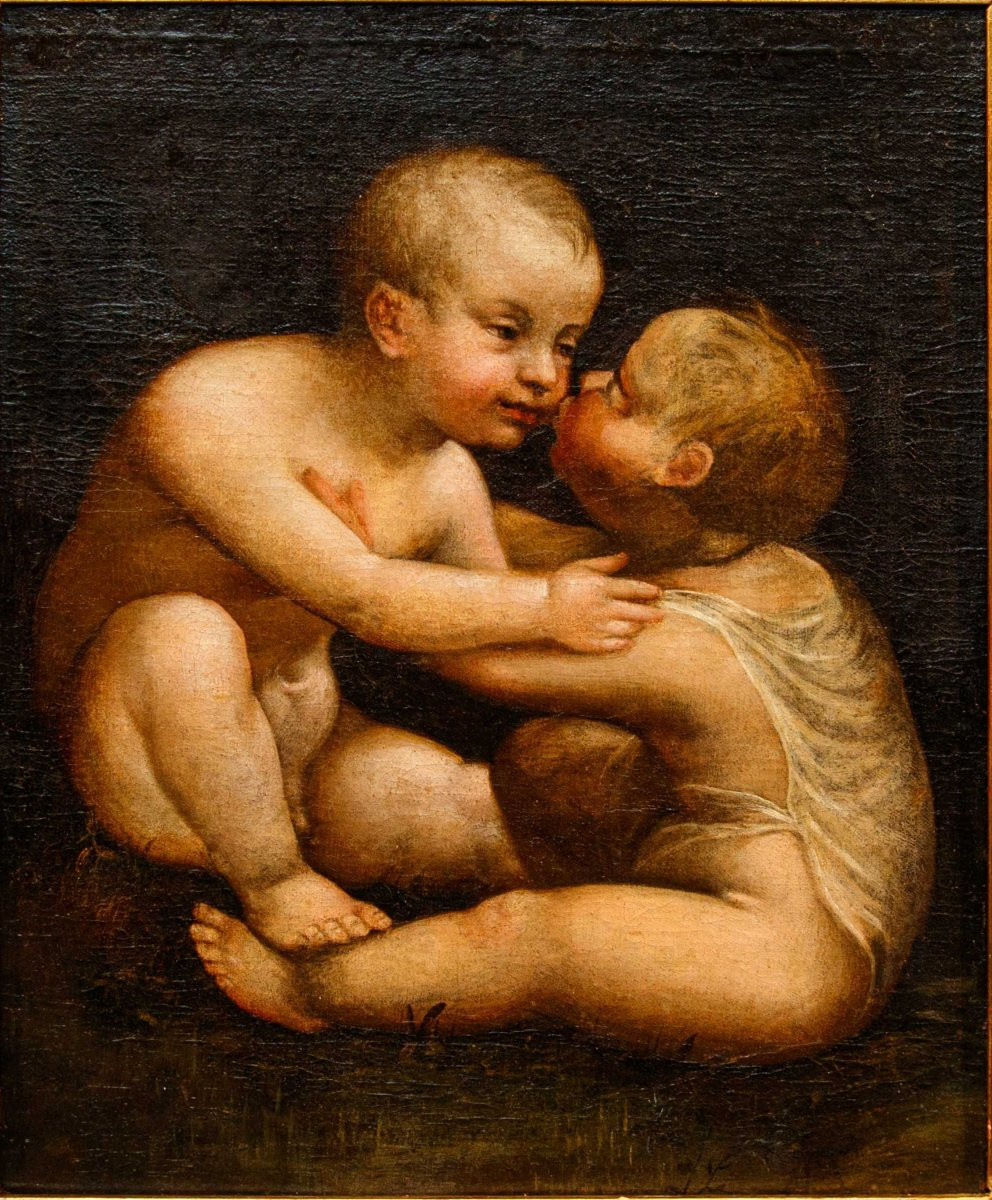Peintre léonardesque, milieu du XVIe siècle, Jésus et saint Jean qui s’embrassent-photo-3
