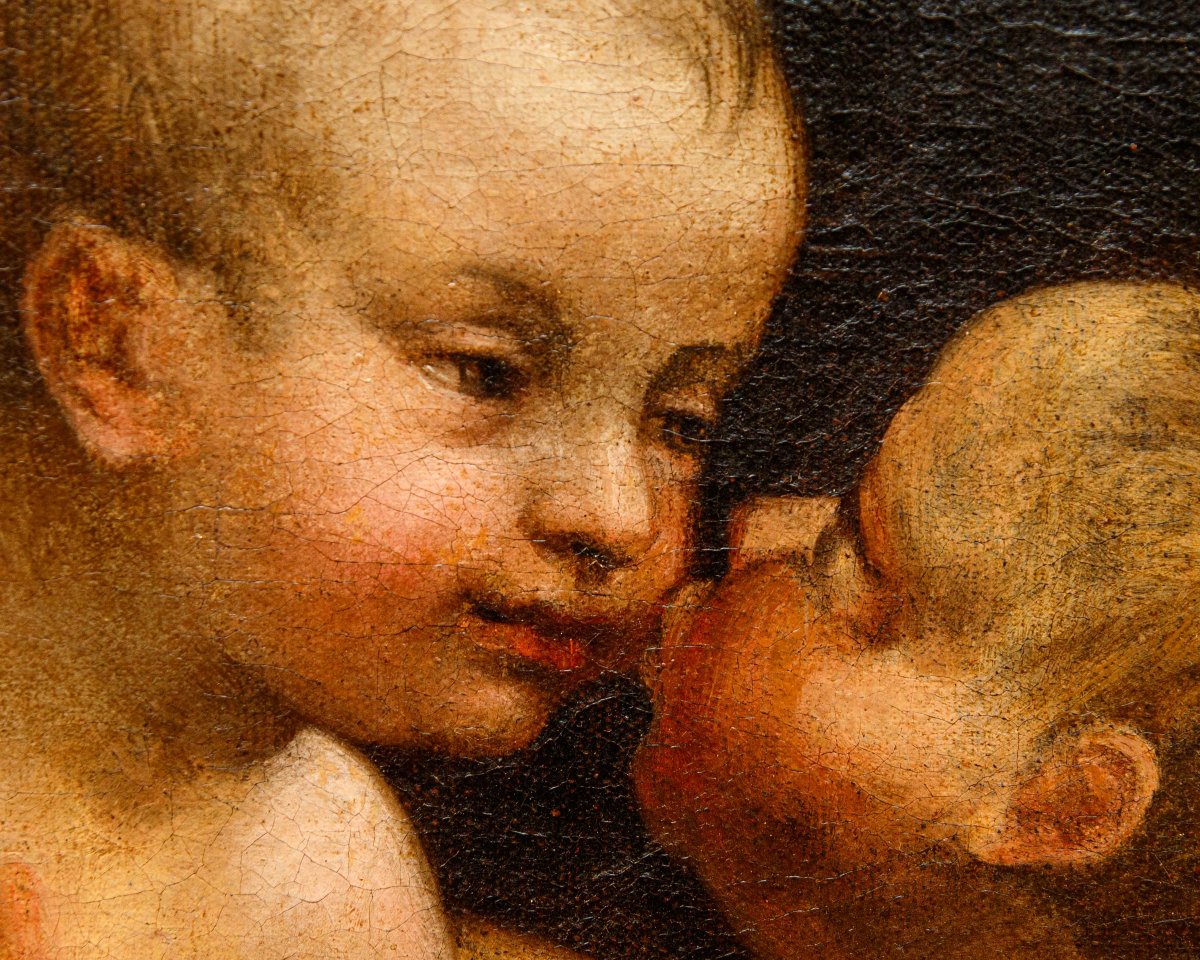 Peintre léonardesque, milieu du XVIe siècle, Jésus et saint Jean qui s’embrassent-photo-2