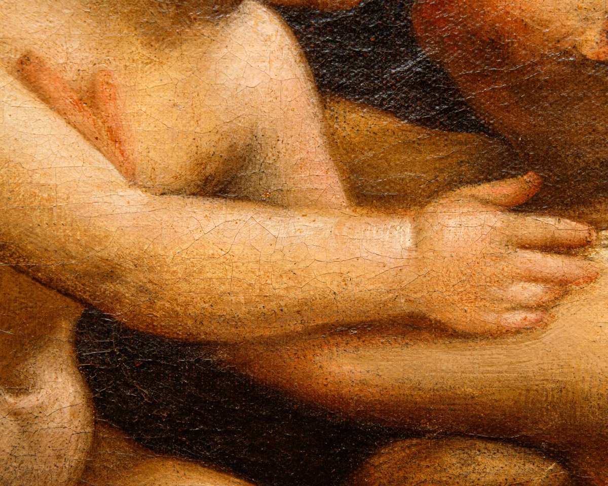 Peintre léonardesque, milieu du XVIe siècle, Jésus et saint Jean qui s’embrassent-photo-3