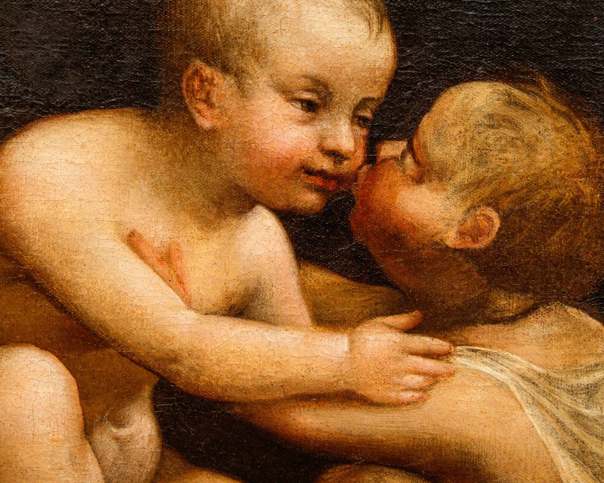 Peintre léonardesque, milieu du XVIe siècle, Jésus et saint Jean qui s’embrassent-photo-5