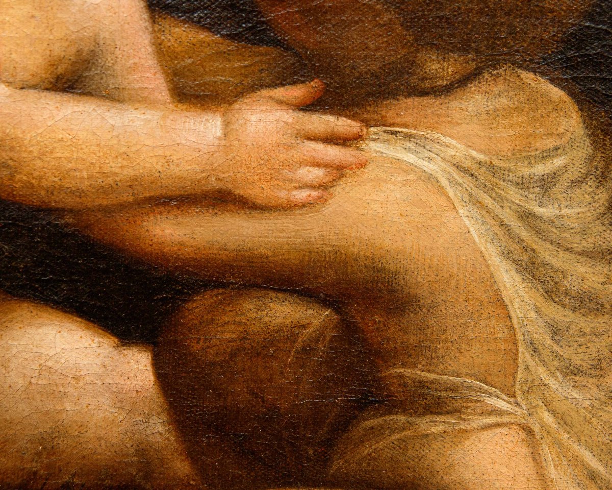 Peintre léonardesque, milieu du XVIe siècle, Jésus et saint Jean qui s’embrassent-photo-6