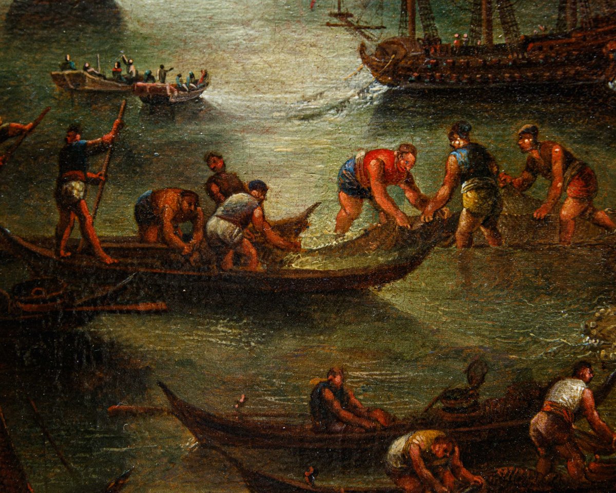 18th-century Venetian School, Seascape With Fishermen At Dawn-photo-1