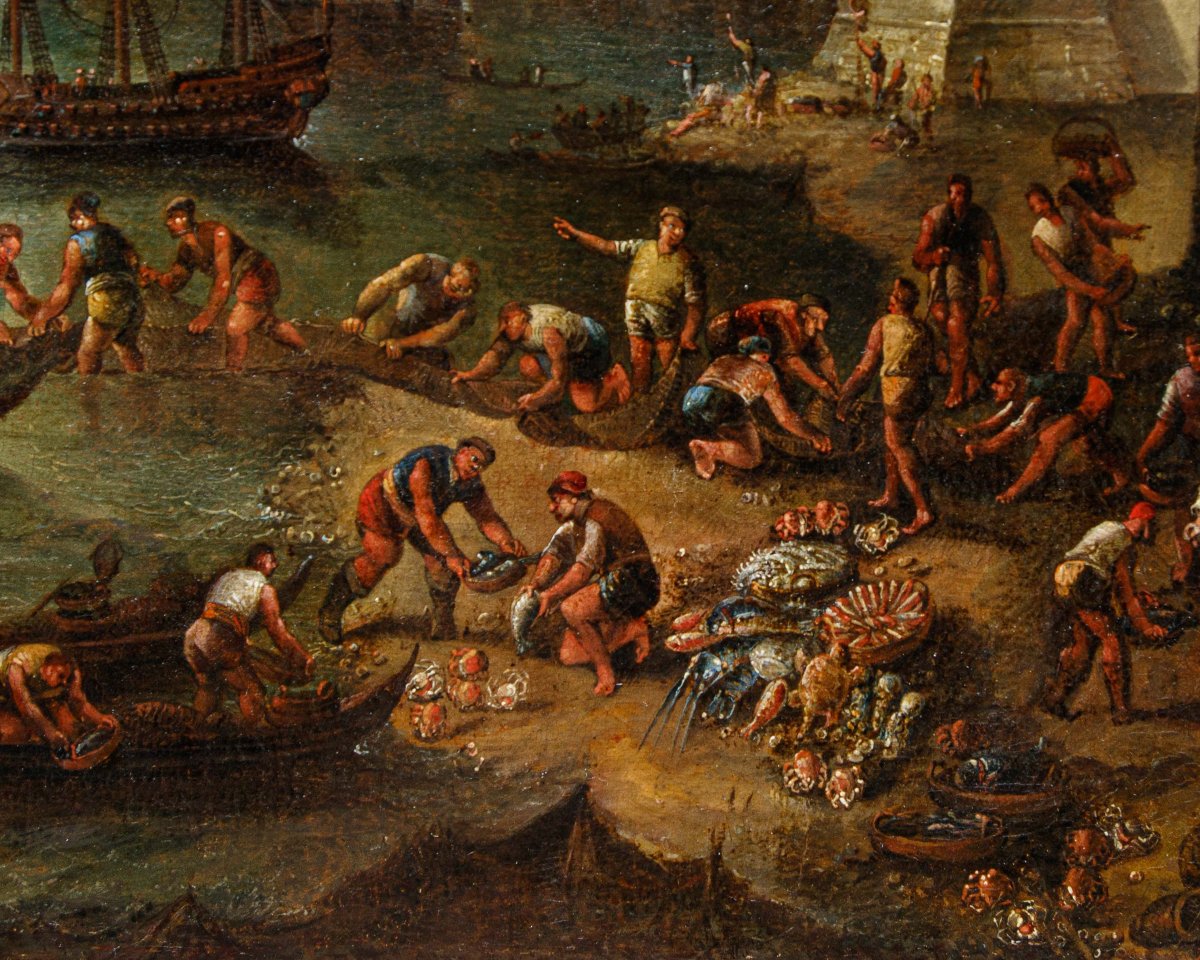 18th-century Venetian School, Seascape With Fishermen At Dawn-photo-5