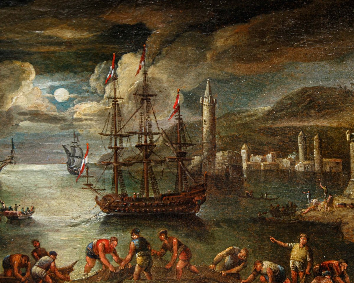18th-century Venetian School, Seascape With Fishermen At Dawn-photo-6