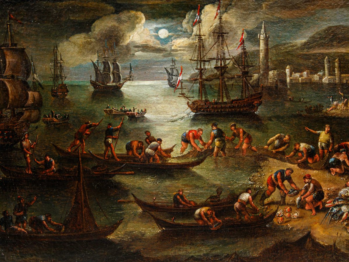 18th-century Venetian School, Seascape With Fishermen At Dawn-photo-7
