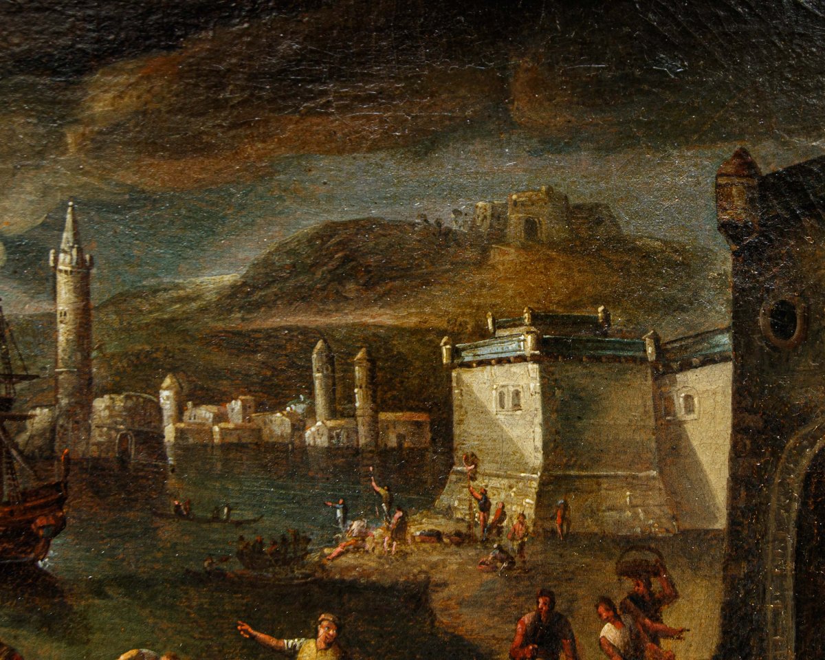18th-century Venetian School, Seascape With Fishermen At Dawn-photo-8