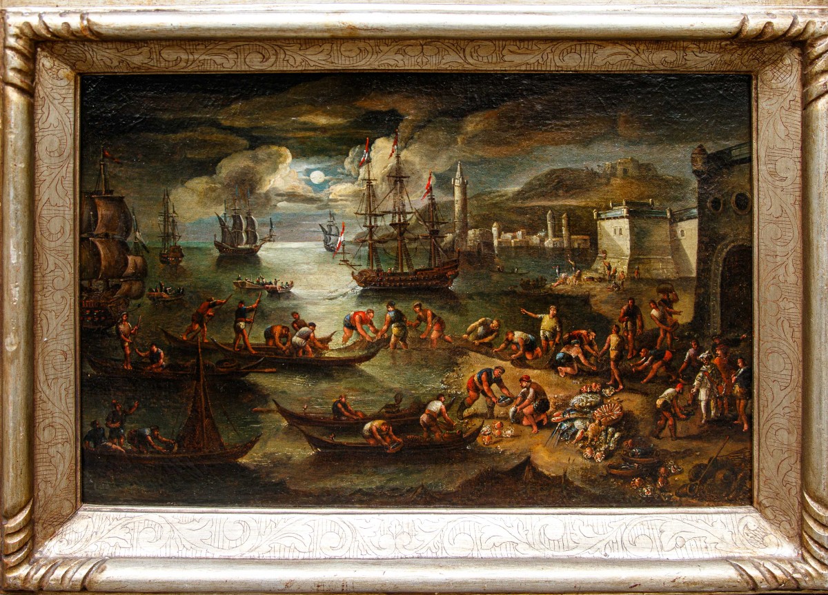 18th-century Venetian School, Seascape With Fishermen At Dawn