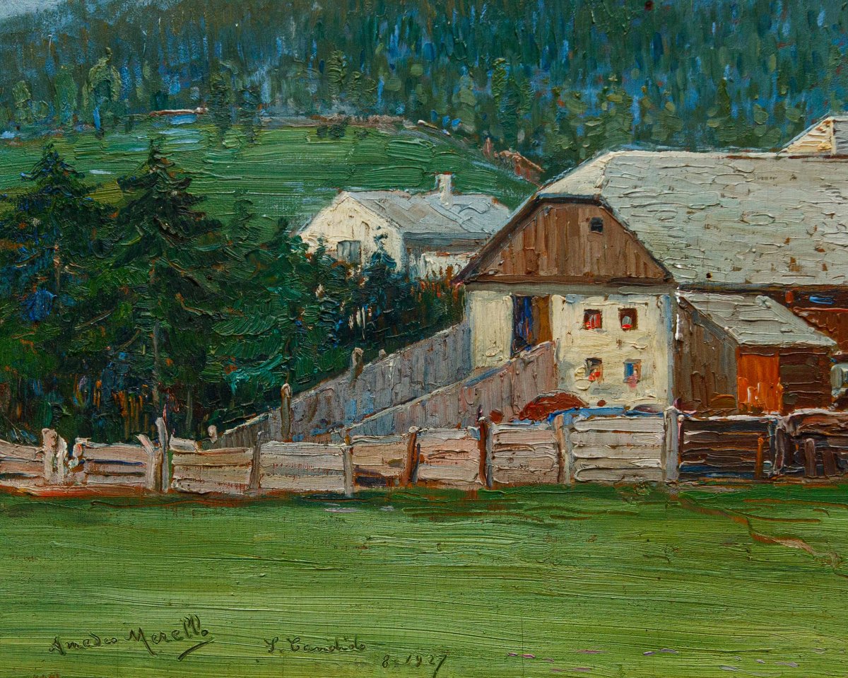 Amedeo Merello (genoa, 1890 – Fumeri, 1979), First Snows On The San Candido Dolomites-photo-3
