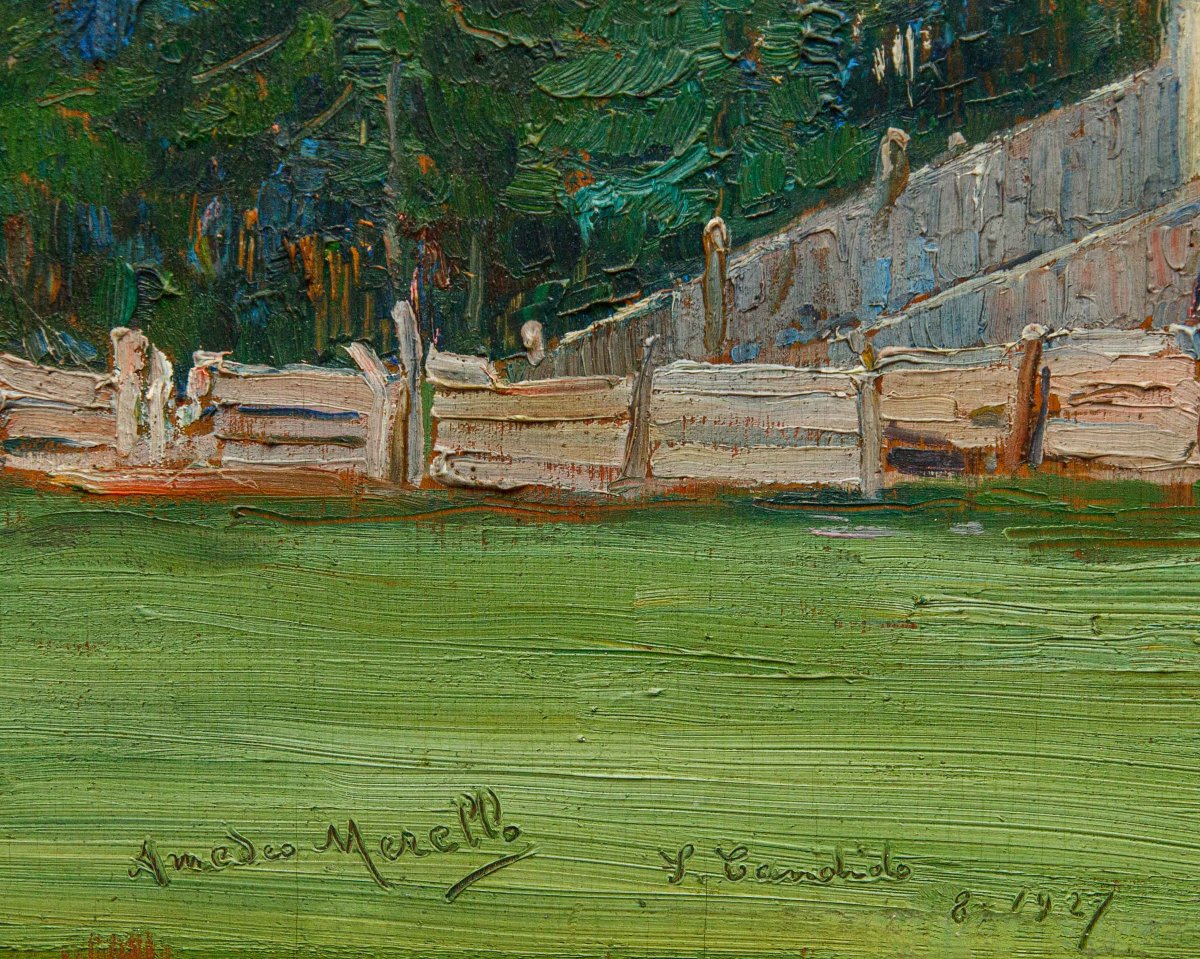 Amedeo Merello (genoa, 1890 – Fumeri, 1979), First Snows On The San Candido Dolomites-photo-6
